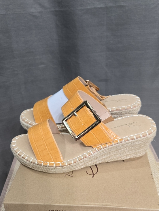 Vintage Havana Shoes - Vintage Havana Yellow Croc-Embossed Espadrille Wedge Slide with Buckle